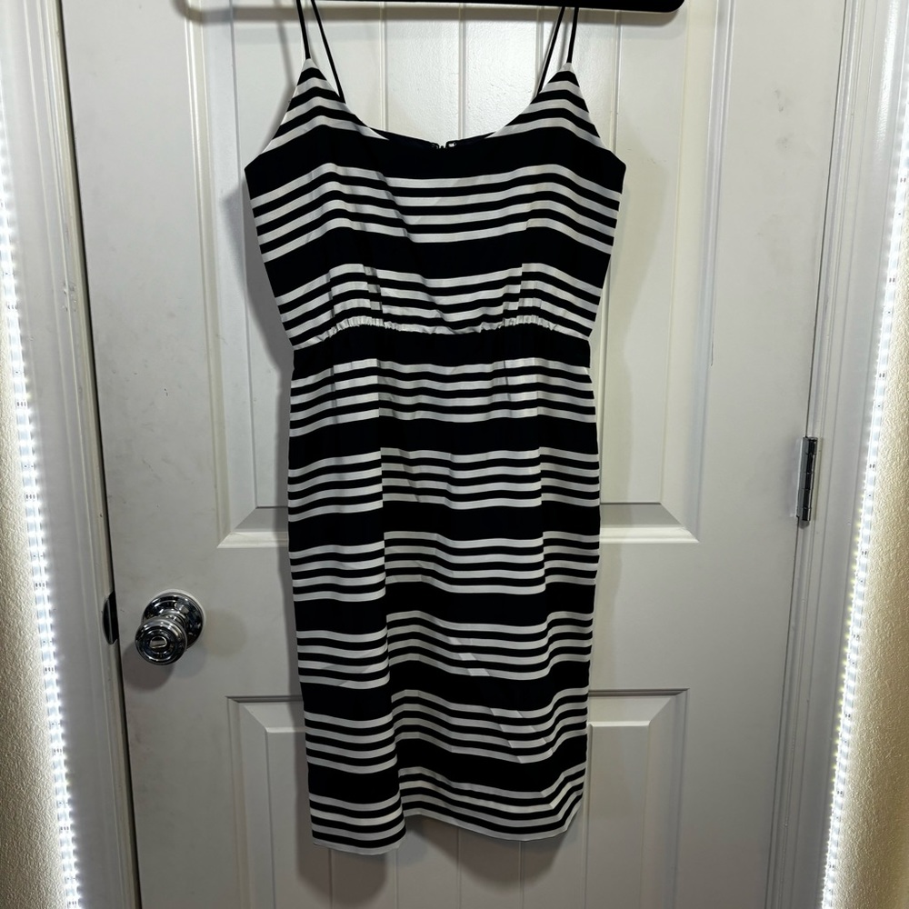 J Crew Black White Striped Thin Strap Tank Dress Size 0  D0